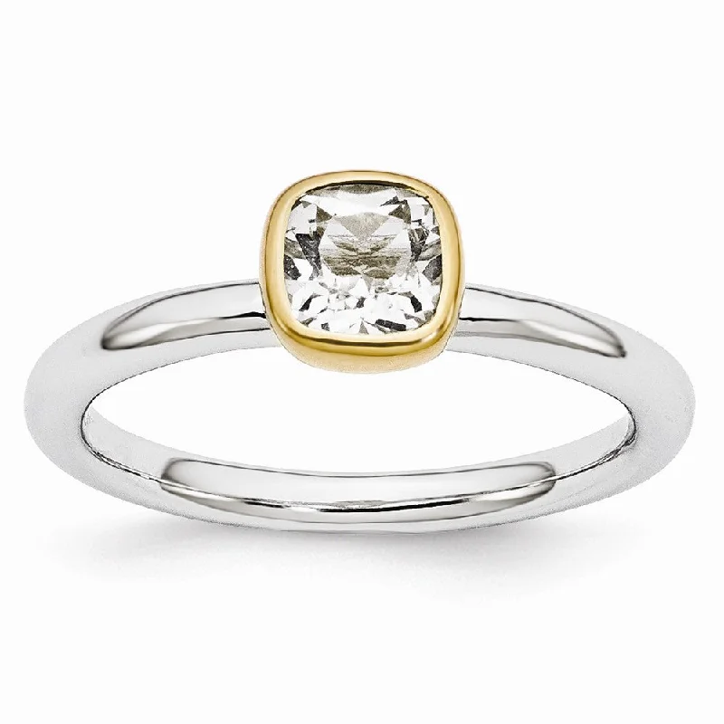 New Arrivals on Discount Adjustable Ring Two Tone Sterling Silver Stackable 5mm Cushion White Topaz Ring New Arrivals on Discount Adjustable Ring Two Tone Sterling Silver Stackable 5mm Cushion White Topaz Ring