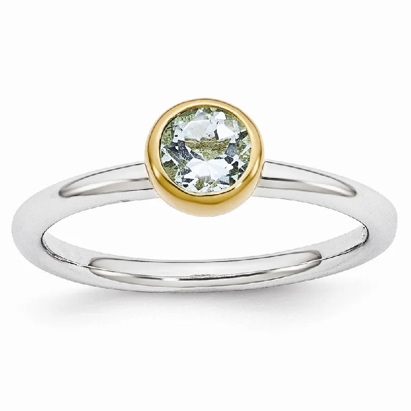 Shop Comfortably at Home Handmade Bracelet Two Tone Sterling Silver Stackable 5mm Round Aquamarine Ring Shop Comfortably at Home Handmade Bracelet Two Tone Sterling Silver Stackable 5mm Round Aquamarine Ring