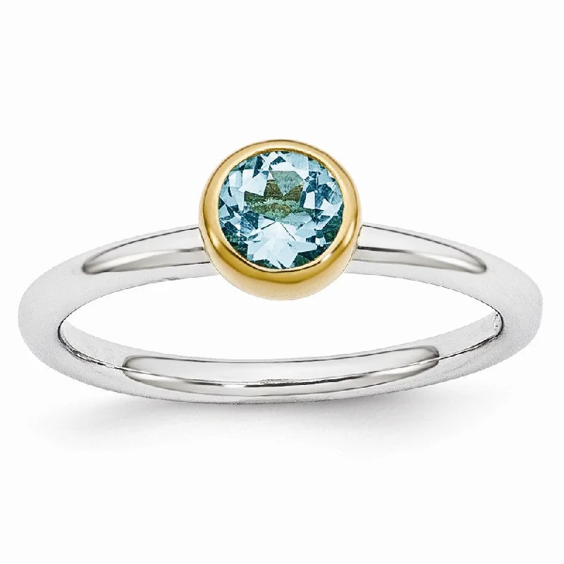Shop Comfortably at Home Trendy Necklace Two Tone Sterling Silver Stackable 5mm Round Blue Topaz Ring Shop Comfortably at Home Trendy Necklace Two Tone Sterling Silver Stackable 5mm Round Blue Topaz Ring