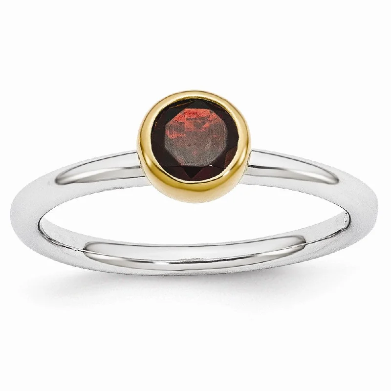 Be the First to Rock the Latest Trends Cocktail Ring Two Tone Sterling Silver Stackable 5mm Round Garnet Ring Be the First to Rock the Latest Trends Cocktail Ring Two Tone Sterling Silver Stackable 5mm Round Garnet Ring