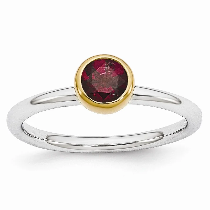 Season - End Clearance Chic Necklace Two Tone Sterling Silver Stackable 5mm Round Rhodolite Garnet Ring Season - End Clearance Chic Necklace Two Tone Sterling Silver Stackable 5mm Round Rhodolite Garnet Ring