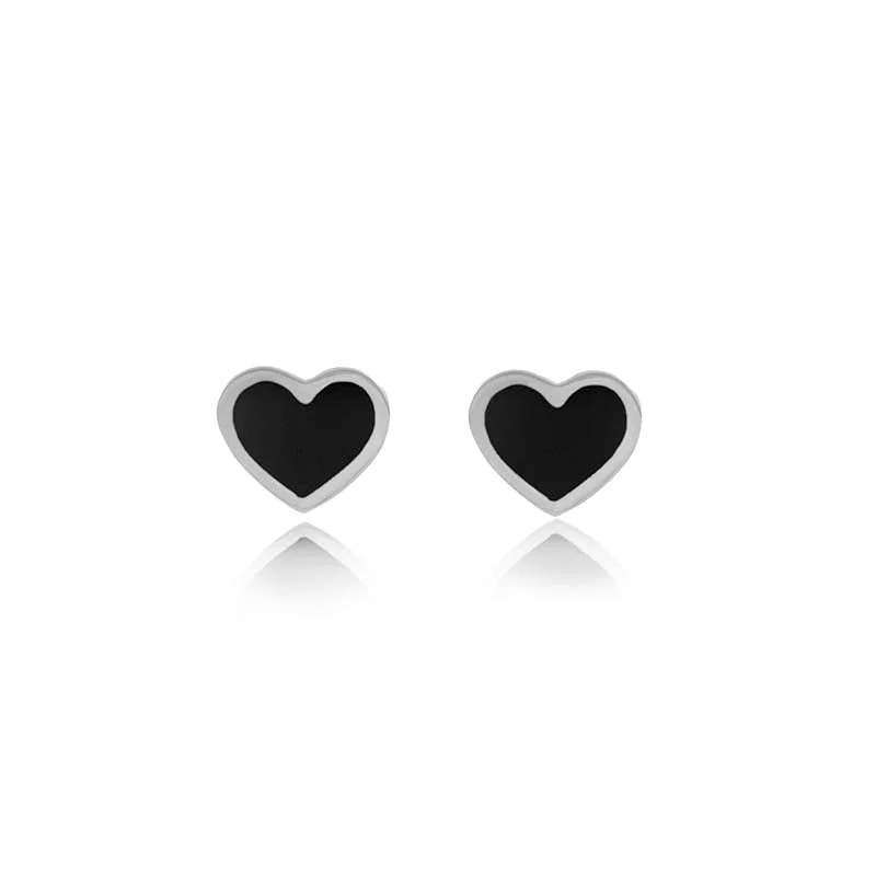 Shop Now, Save Big Bucks Silver Pendant White Gold Onyx Inlay Heart Studs