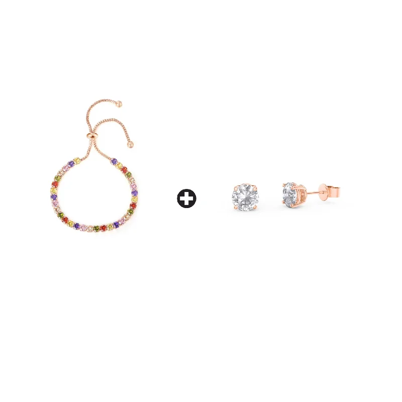 Don't Miss Your Chance Gold Cuff Bracelet 10k Rose Gold 6 Cttw Created Multi Color Round Adjustable Tennis Plated Bracelet and Earrings Set
