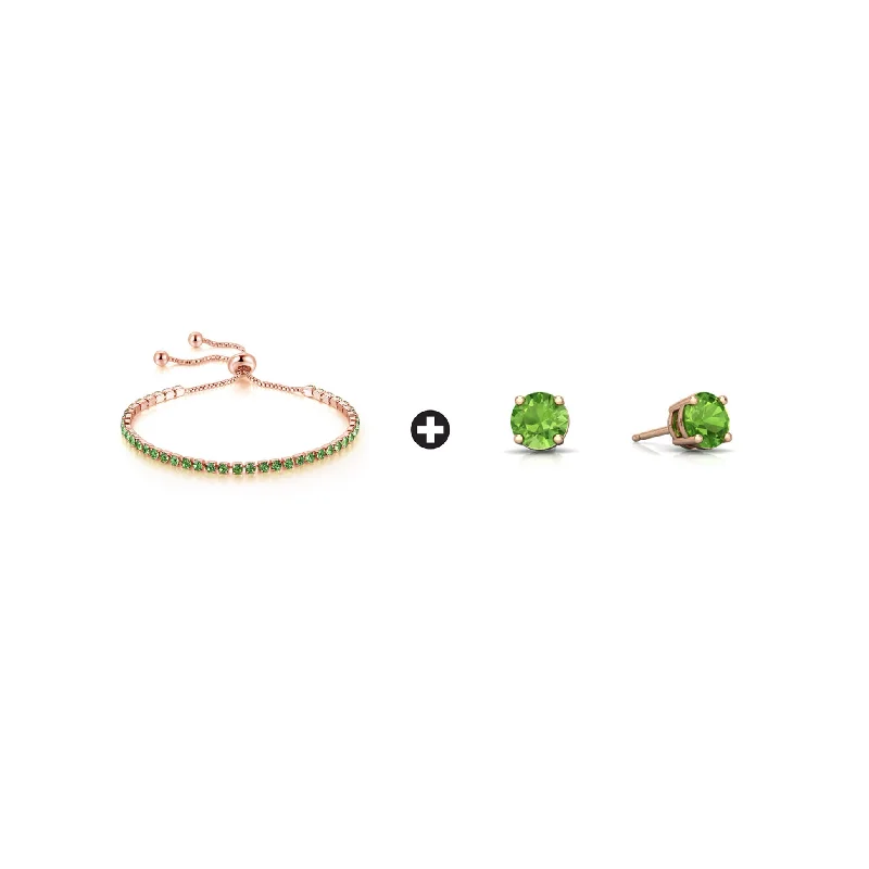 Shop Comfortably at Home Vintage Earrings 10k Rose Gold 6 Cttw Created Peridot Round Adjustable Tennis Plated Bracelet and Earrings Set