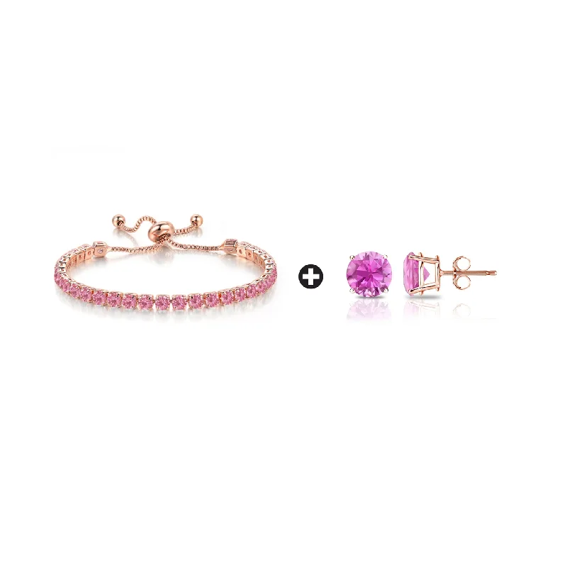 Limited Time, Unlimited Deals Large Hoop Earrings 10k Rose Gold 6 Cttw Created Pink Sapphire Round Adjustable Tennis Plated Bracelet and Earrings Set