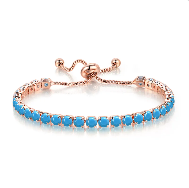 Buy More, Save More Silver Bracelet 10k Rose Gold 6 Cttw Created Turquoise Round Adjustable Tennis Plated Bracelet
