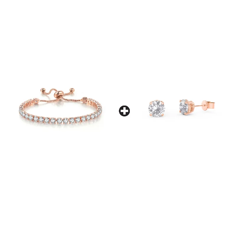 Huge Discounts, Unbeatable Offers Vintage Locket 10k Rose Gold 6 Cttw Created White Sapphire Round Adjustable Tennis Plated Bracelet and Earrings Set