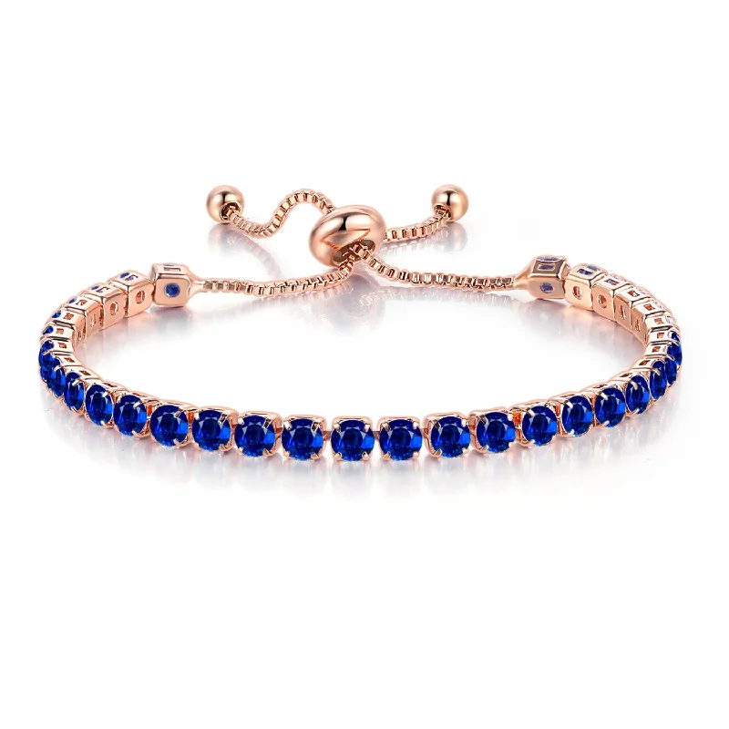 Black Friday - Style Deals All Week Long Stylish Pendant 10k Rose Gold 7 Cttw Created Blue Sapphire Round Adjustable Tennis Plated Bracelet