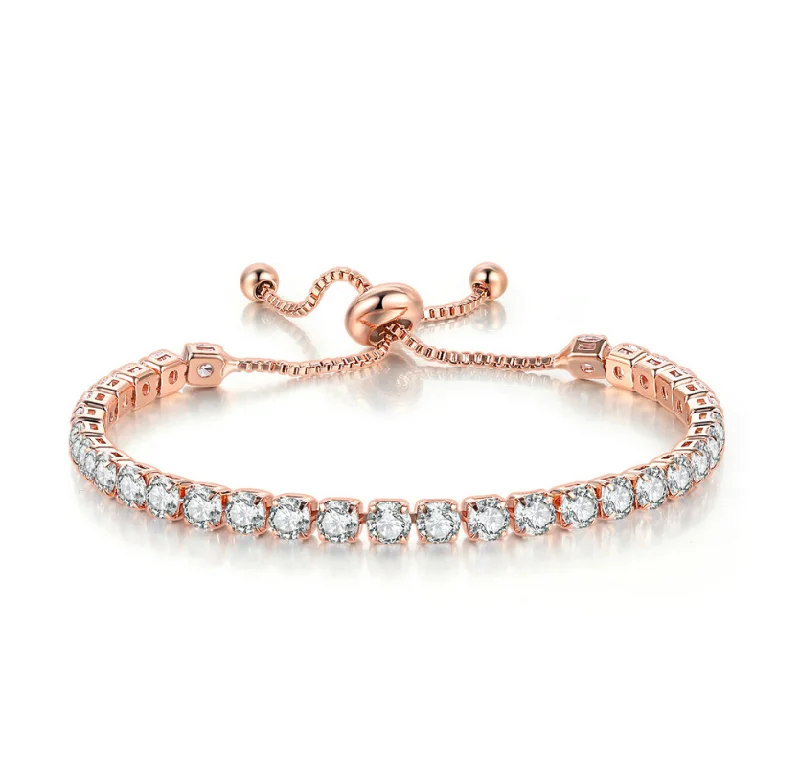 Clearance Sale Personalized Locket 10k Rose Gold 7 Cttw Created Cubic Zirconia Round Adjustable Tennis Plated Bracelet