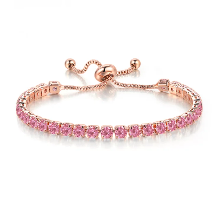 Exclusive Members - Only Sale Elegant Chain 10k Rose Gold 7 Cttw Created Pink Sapphire Round Adjustable Tennis Plated Bracelet