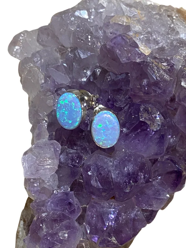 Limited Time, Unlimited Deals Stylish Earrings Blue Opal Oval Posts