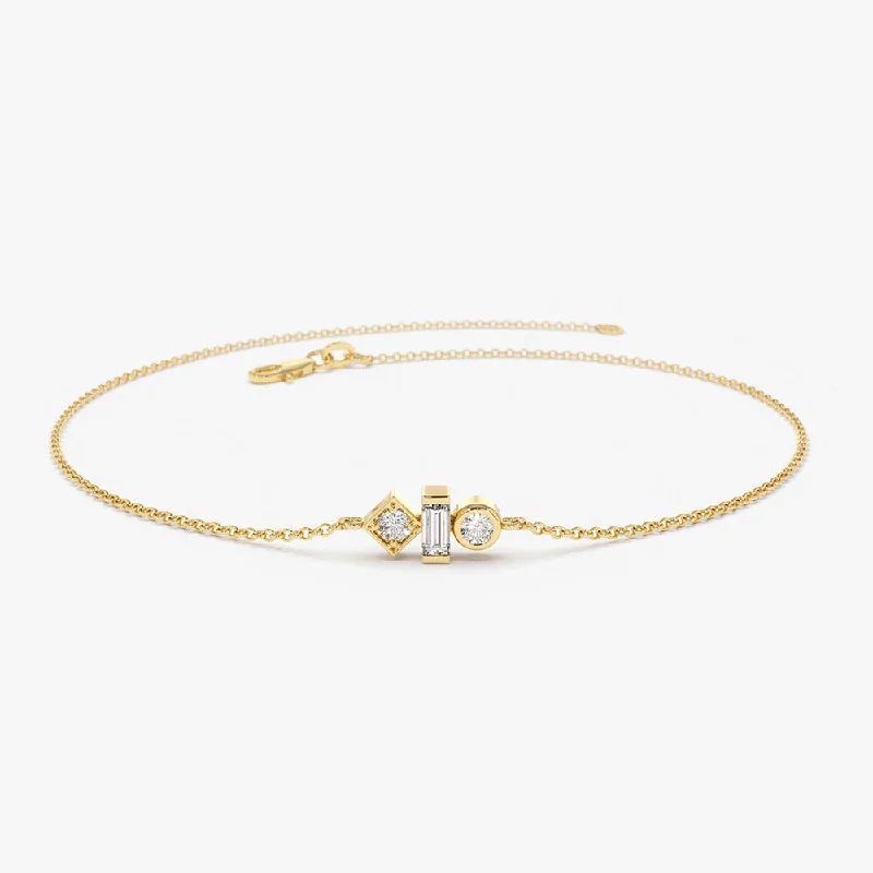 New Arrivals Locket Necklace 14K Gold Baguette and Round Diamond Mix Bracelet
