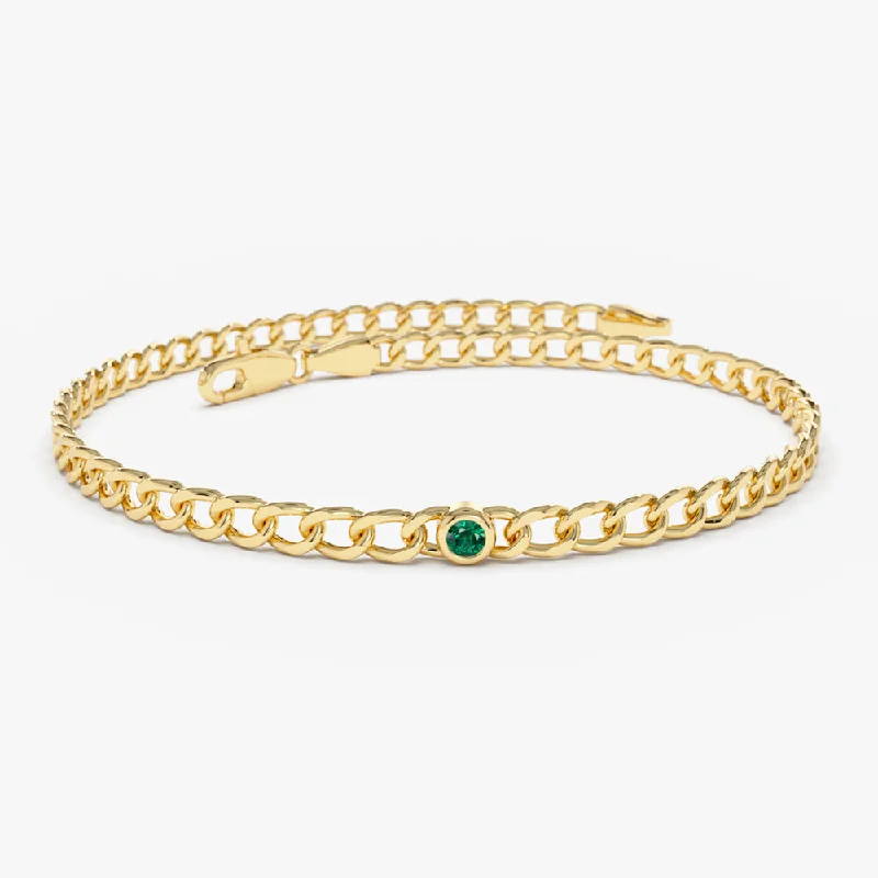 Flash Sale Opal Ring 14k Gold Cuban Link Bracelet w/ Bezel Setting Emerald