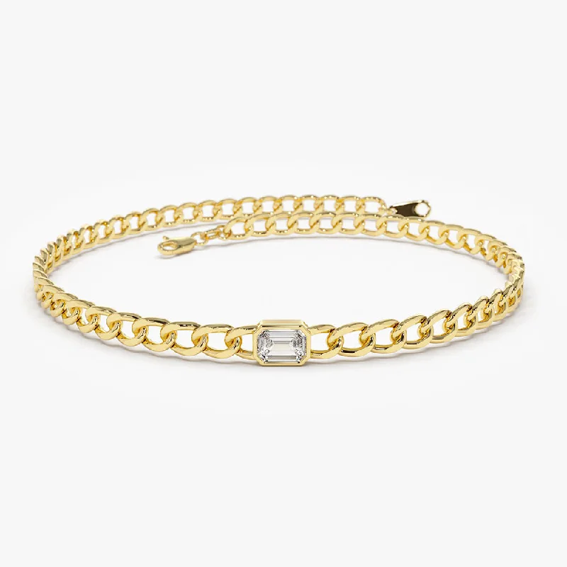 Exclusive Members - Only Sale Minimalist Necklace 14K Gold Cuban Link Bracelet w/ Emerald Cut Diamond Exclusive Members - Only Sale Minimalist Necklace 14K Gold Cuban Link Bracelet w/ Emerald Cut Diamond