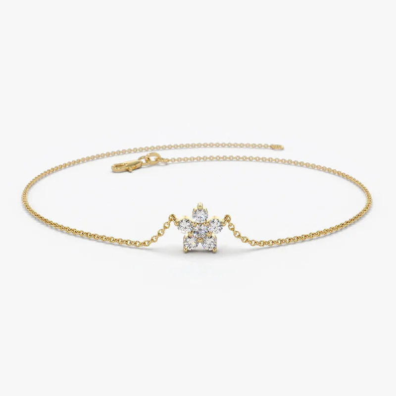 Don't Miss Your Chance Personalized Jewelry 14K Gold Diamond Flower Charm Bracelet Don't Miss Your Chance Personalized Jewelry 14K Gold Diamond Flower Charm Bracelet