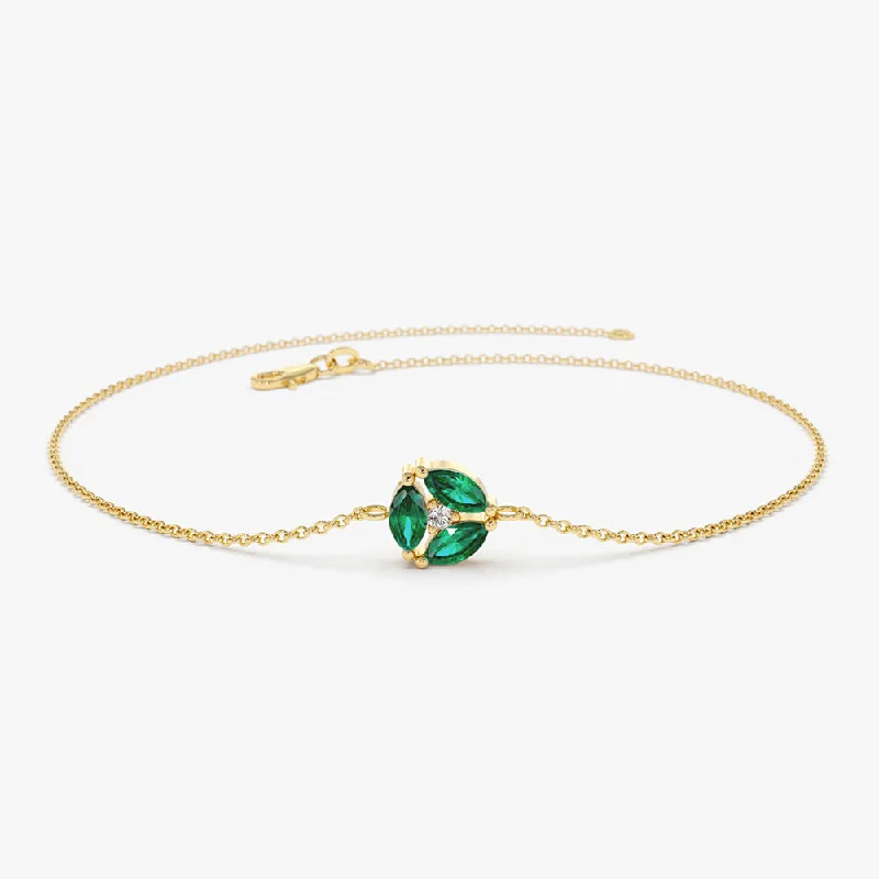 Clearance Sale Elegant Pendant 14K Marquise Emerald Cluster Bracelet