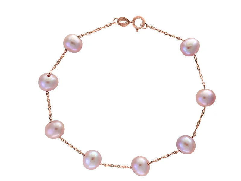 Exclusive Offers for Our Valued Customers Crystal Bracelet 14K Rose Gold 6-6.5mm Natural Pink Freshwater Pearl Station Bracelet Exclusive Offers for Our Valued Customers Crystal Bracelet 14K Rose Gold 6-6.5mm Natural Pink Freshwater Pearl Station Bracelet