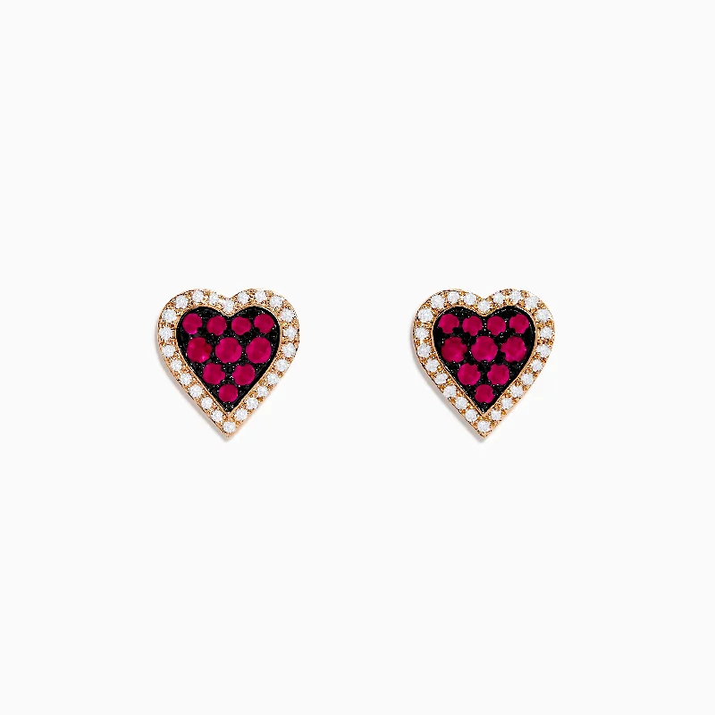 New Arrivals Layered Bracelet 14K Rose Gold Ruby and Diamond Heart Earrings