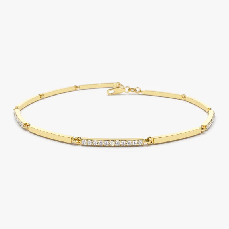 Season - End Clearance Marquise Ring 14k Solid Gold & Pave Diamond Bar Bracelet