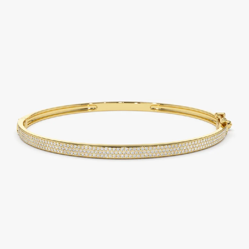 Don't Miss Your Chance Personalized Locket 14k Three Row Pave Diamond Bangle Bracelet Don't Miss Your Chance Personalized Locket 14k Three Row Pave Diamond Bangle Bracelet