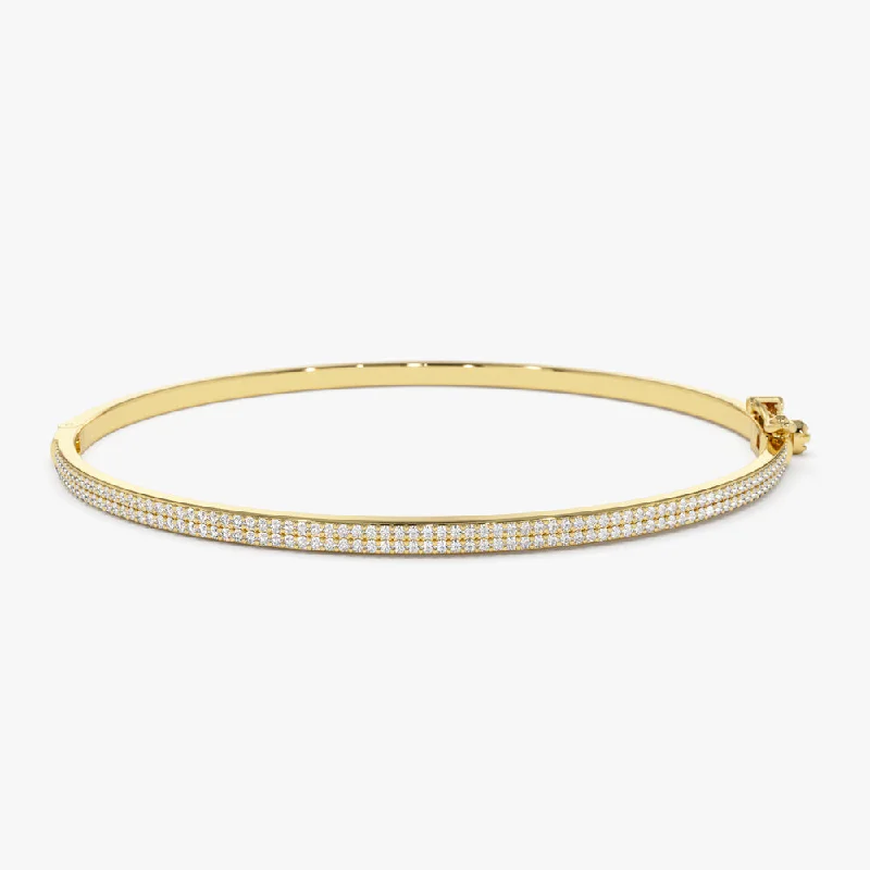 Big Savings, Big Smiles Handmade Jewelry 14k Two Row Pave Diamond Bangle Bracelet