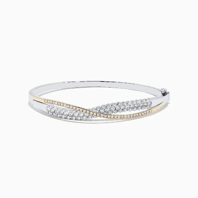 Massive Clearance Sale Layered Necklace 14K White and Yellow Gold Diamond Crossover Bangle, 2.00 TCW Massive Clearance Sale Layered Necklace 14K White and Yellow Gold Diamond Crossover Bangle, 2.00 TCW