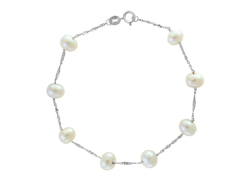 Clearance Sale, Steal Great Bargains Unique Earrings 14K White Gold 6-6.5mm Freshwater Pearl Station Bracelet Clearance Sale, Steal Great Bargains Unique Earrings 14K White Gold 6-6.5mm Freshwater Pearl Station Bracelet