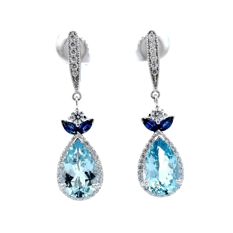 Don't Miss Your Chance Gold Choker 14K White Gold Aquamarine, Sapphire, & Diamond Dangle Earrings