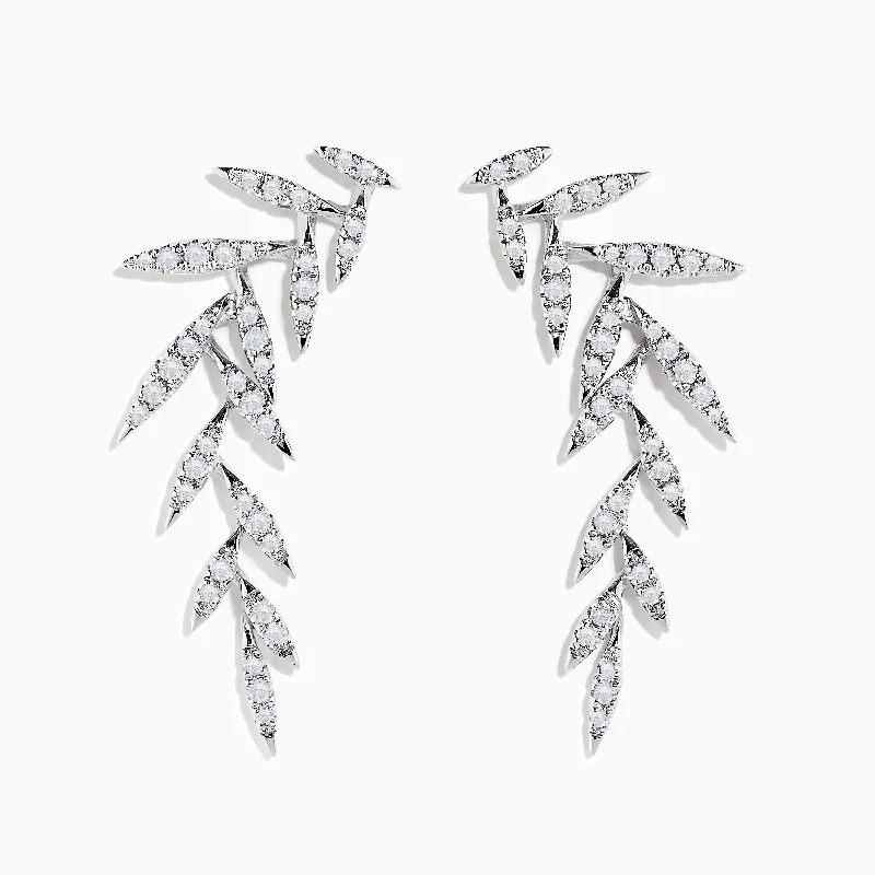 New Arrivals on Discount Precious Jewelry 14K White Gold Diamond Leaf Earrings