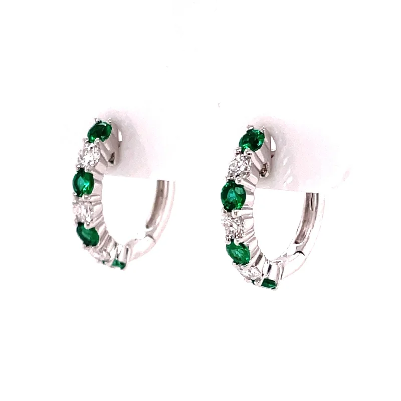 Exclusive Members - Only Sale Round Cut Ring 14K White Gold Emerald & Diamond Hoop Earrings Exclusive Members - Only Sale Round Cut Ring 14K White Gold Emerald & Diamond Hoop Earrings