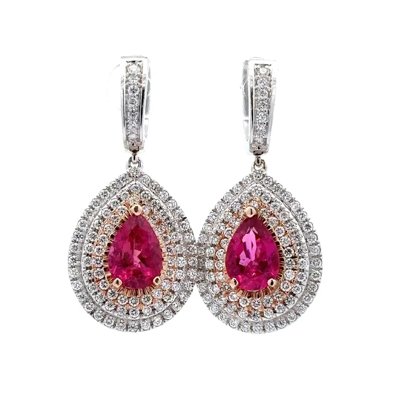 Shop Comfortably at Home Opal Ring 14K White & Rose Gold Rubellite & Diamond Dangle Earrings