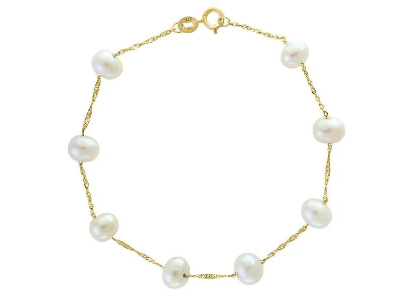Limited - Edition Collections Now on Sale Luxury Bracelet 14K Yellow Gold 6-6.5mm Freshwater Pearl Station Bracelet Limited - Edition Collections Now on Sale Luxury Bracelet 14K Yellow Gold 6-6.5mm Freshwater Pearl Station Bracelet