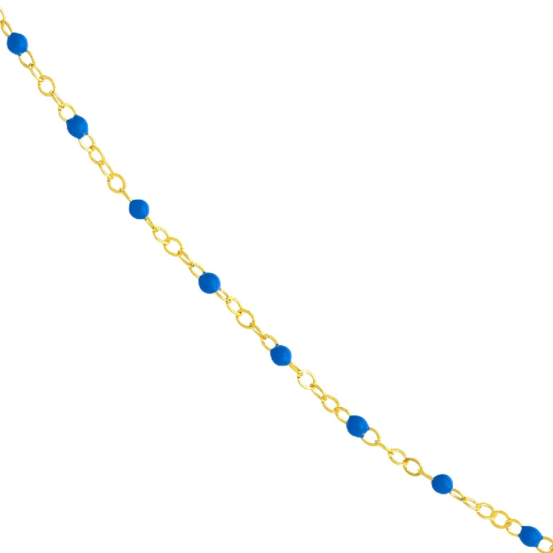 Limited - Time Offer Elegant Pendant 14K Yellow Gold Cobalt Blue Enamel Bead Piatto Link Bracelet by Midas Chain Limited - Time Offer Elegant Pendant 14K Yellow Gold Cobalt Blue Enamel Bead Piatto Link Bracelet by Midas Chain