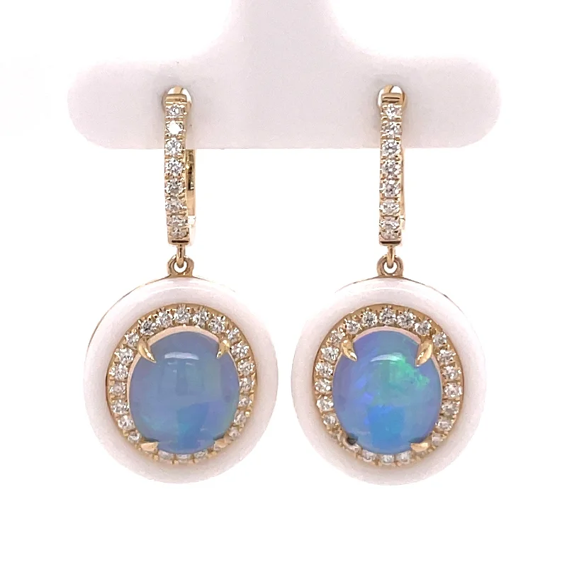 Flash Sale Bohemian Necklace 14K Yellow Gold Ethiopian Opal, Diamond, & White Onyx Earrings Flash Sale Bohemian Necklace 14K Yellow Gold Ethiopian Opal, Diamond, & White Onyx Earrings