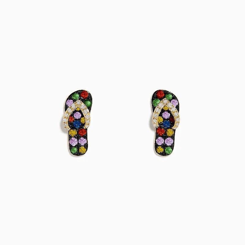 Be the First to Rock the Latest Trends Diamond Studs 14K Yellow Gold Multi Color Sapphire and Diamond Sandal Earrings Be the First to Rock the Latest Trends Diamond Studs 14K Yellow Gold Multi Color Sapphire and Diamond Sandal Earrings