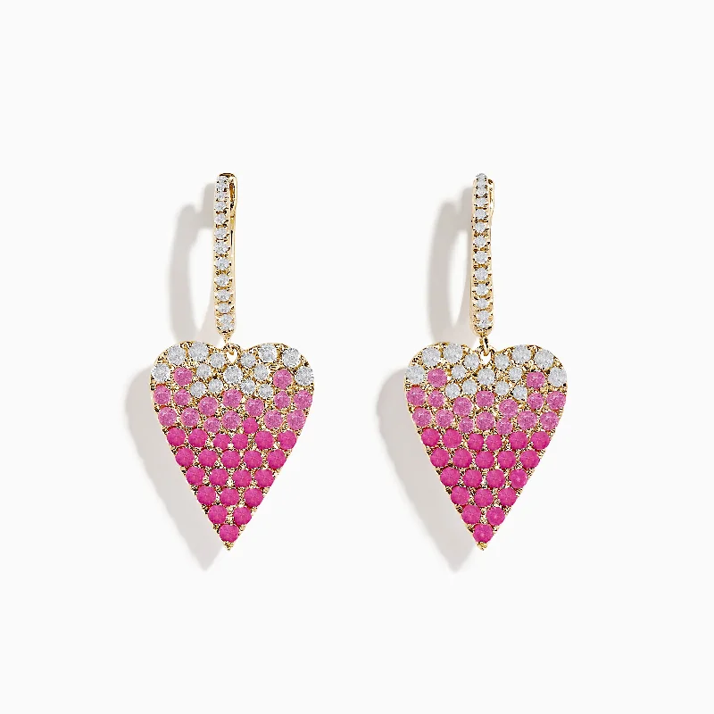 Clearance Sale, Steal Great Bargains Gothic Necklace 14K Yellow Gold Pink Sapphire and Diamond Heart Earrings Clearance Sale, Steal Great Bargains Gothic Necklace 14K Yellow Gold Pink Sapphire and Diamond Heart Earrings