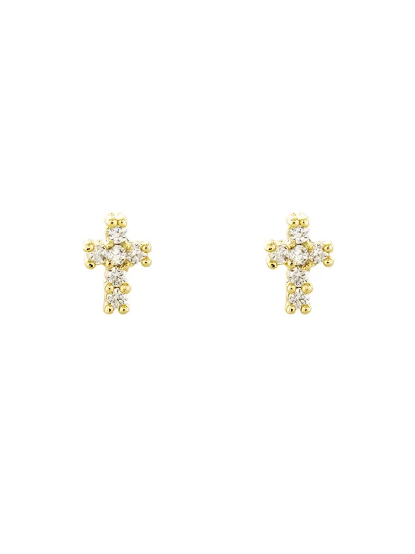 New Arrivals on Discount Classic Gold Ring Petite CZ Cross Posts