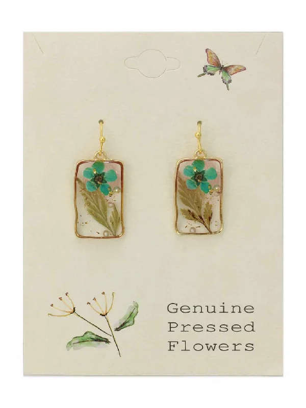 Don't Miss Your Chance Adjustable Ring Pressed Blue Flower Dangles
