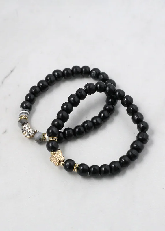 New Arrivals Adjustable Bracelet 2 PC Wooden Bracelet with Butterfly