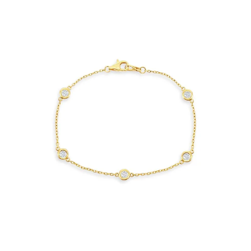 Season - End Clearance Cuff Bracelet 5 Stone Diamond By The Yard Bracelet (0.65 ct.) Bezel Set in 14K Gold Season - End Clearance Cuff Bracelet 5 Stone Diamond By The Yard Bracelet (0.65 ct.) Bezel Set in 14K Gold