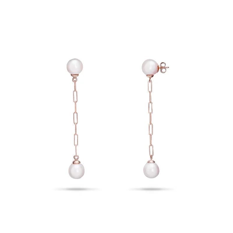 Massive Clearance Sale Silver Bangles Akoya White Pearl Paperclip Chain Earrings in Rose Gold - 8mm Massive Clearance Sale Silver Bangles Akoya White Pearl Paperclip Chain Earrings in Rose Gold - 8mm