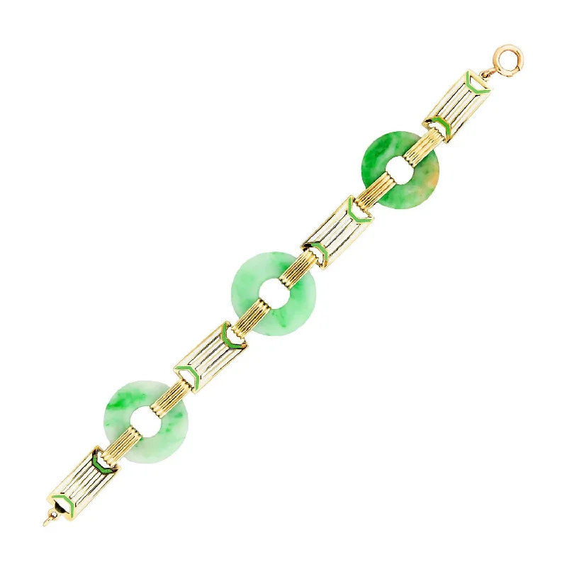 Massive Clearance Sale Bold Fashion Jewelry ALLSOPP-STELLER INC Art Deco Jade Circles Enamel Link Bracelet Massive Clearance Sale Bold Fashion Jewelry ALLSOPP-STELLER INC Art Deco Jade Circles Enamel Link Bracelet