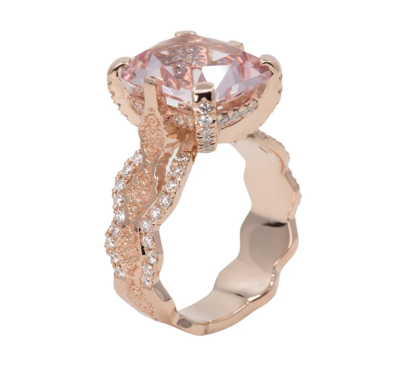 New Arrivals White Gold Necklace 4.5 ct Morganite and Diamond Engagement Ring