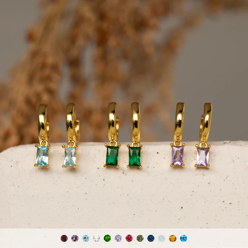 Big Savings, Big Smiles Sterling Silver Baguette Birthstone Huggies