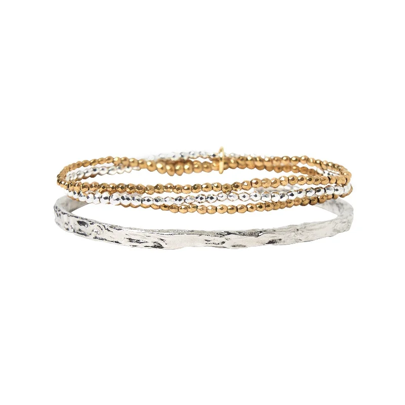 Season - End Clearance Vintage Locket Birdie Two Toned Bracelet Stack