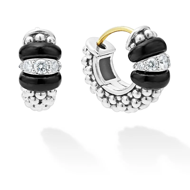 Unbeatable Savings Await Personalized Jewelry Black Caviar Ceramic and Diamond Huggie Earrings Unbeatable Savings Await Personalized Jewelry Black Caviar Ceramic and Diamond Huggie Earrings