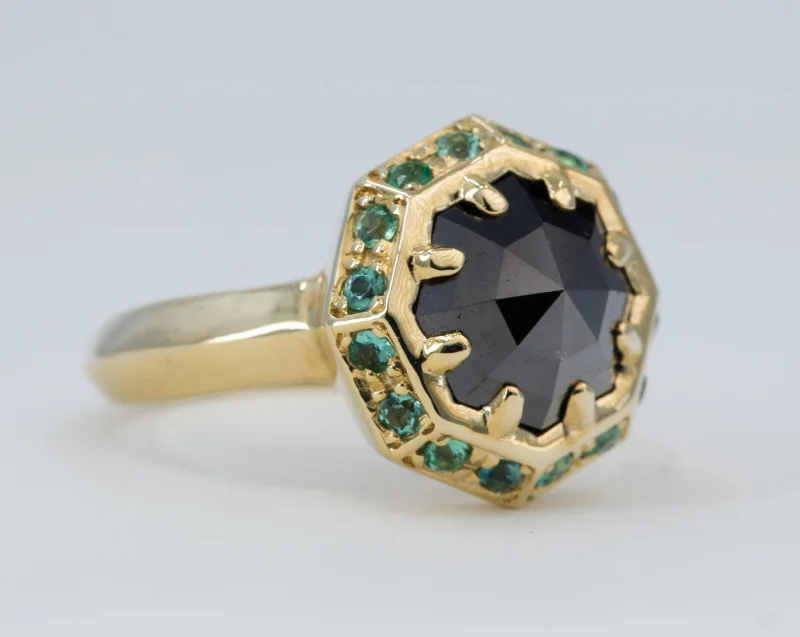Limited - Edition Collections Now on Sale Rose Gold Bangle 1.80 ct Black Octagon Diamond and Emerald Engagement Ring in 14K Yellow Gold - Size 5.5 Limited - Edition Collections Now on Sale Rose Gold Bangle 1.80 ct Black Octagon Diamond and Emerald Engagement Ring in 14K Yellow Gold - Size 5.5