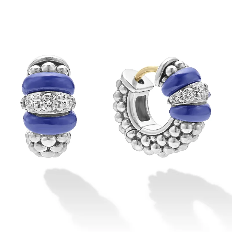 New Arrivals Elegant Pendant Blue Caviar Ceramic and Diamond Huggie Earrings