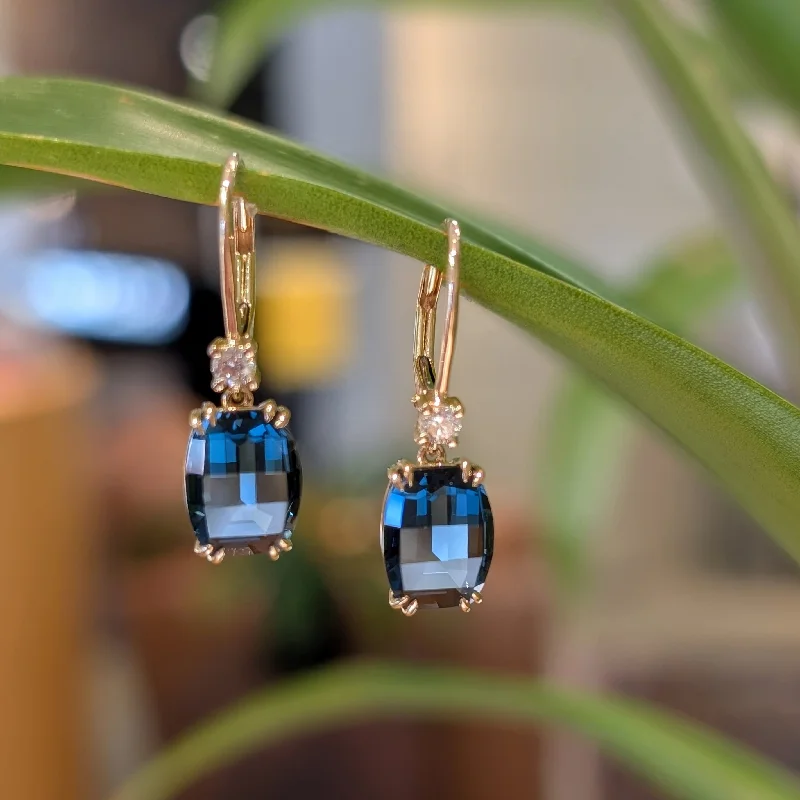 Flash Sale Large Hoop Earrings Blue Topaz Barrel Dangles