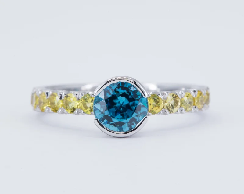 Limited - Edition Collections Now on Sale Gemstone Bracelet 1.58 ct Blue Zircon Engagement Ring with Yellow Sapphires - Size 7 Limited - Edition Collections Now on Sale Gemstone Bracelet 1.58 ct Blue Zircon Engagement Ring with Yellow Sapphires - Size 7
